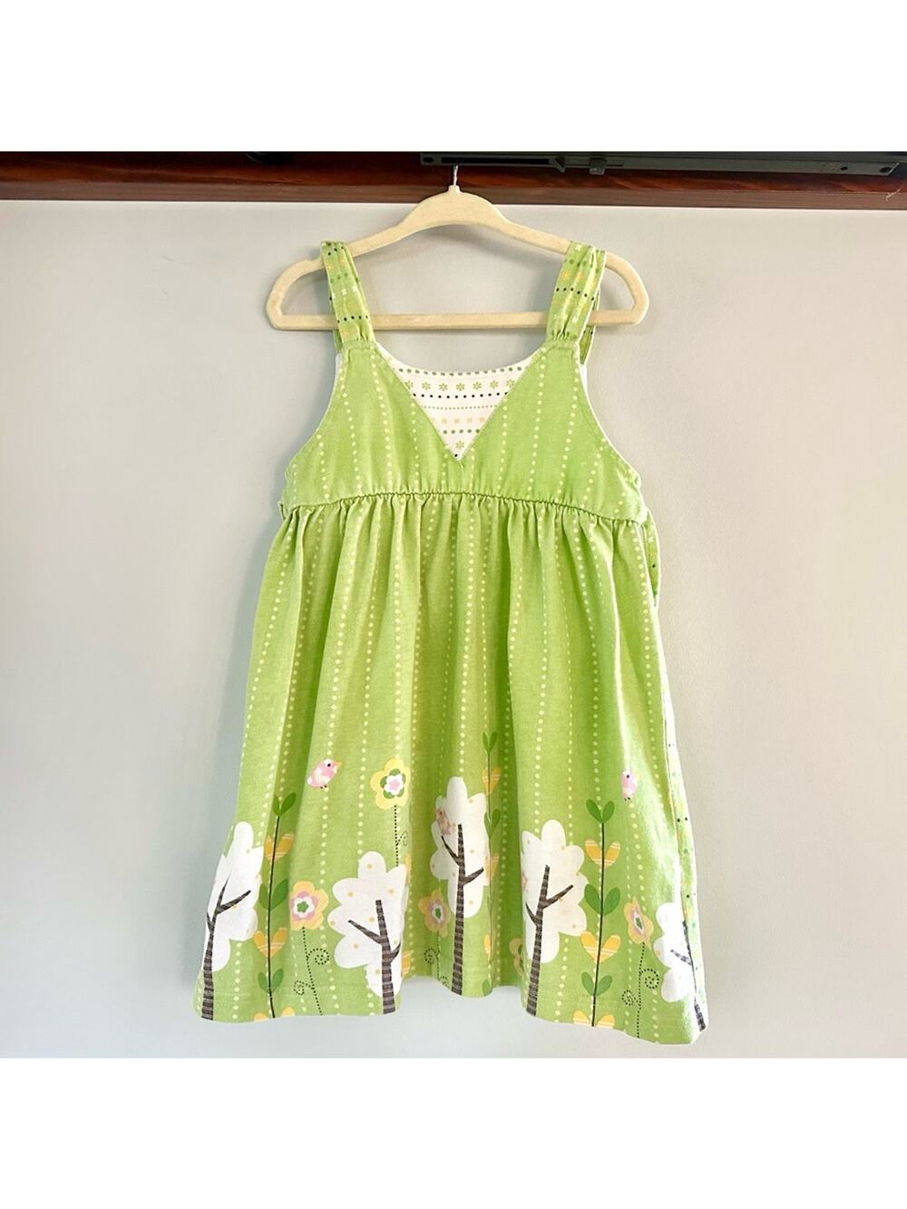 Kids Headquarters 4T Green Floral Bird Spring Dress 100% Cotton